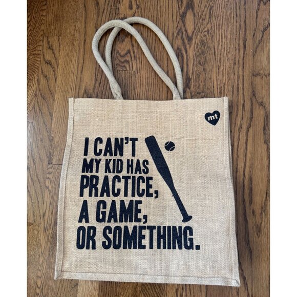 I Cant My Kid Has Practice Baseball Jute Tote Bag With Handles - Picture 1 of 2